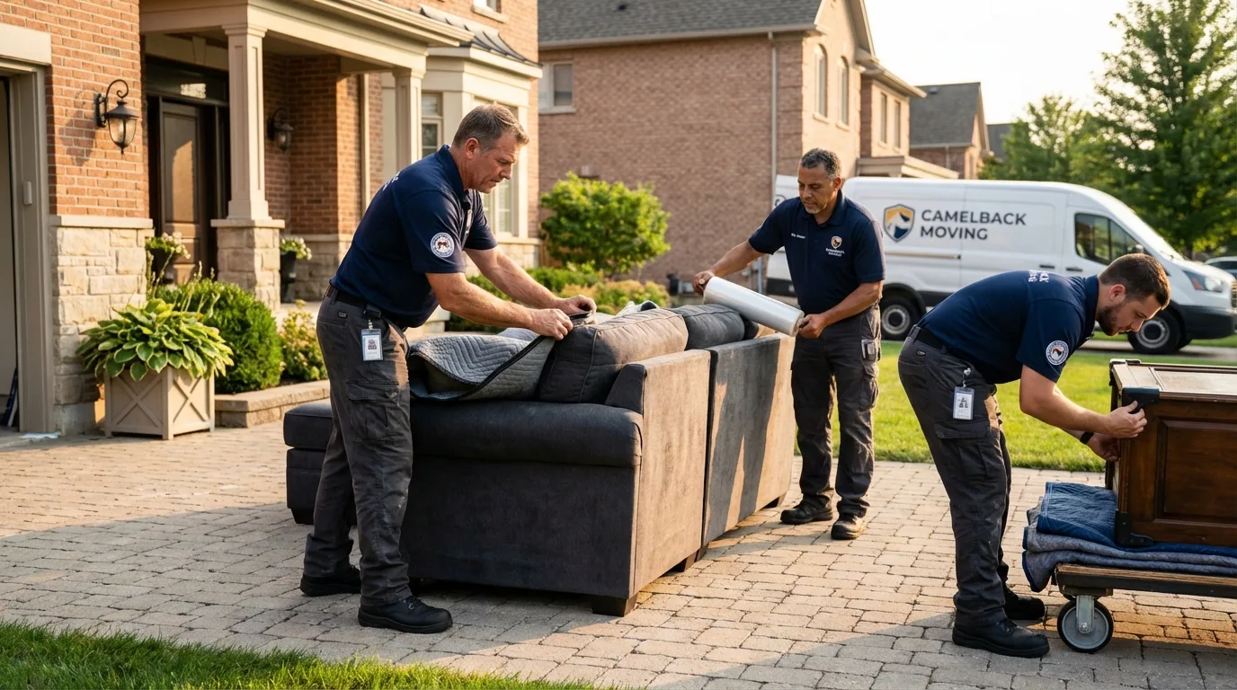 Large estate moving crew wrapping furniture in Colorado Springs, CO