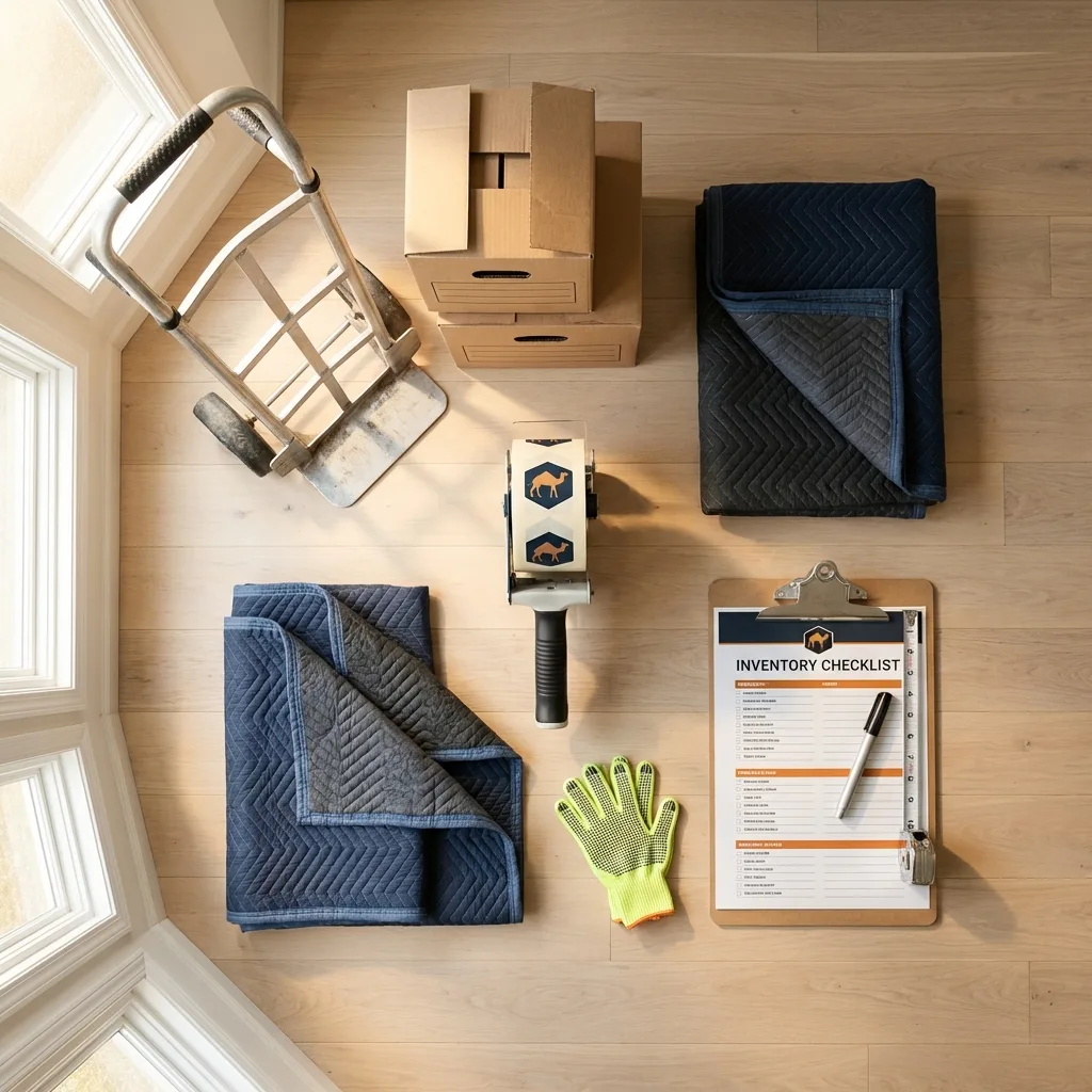 Professional moving supplies and packing materials layout for Colorado Springs residential relocations